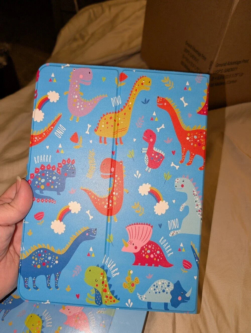 Kids Universal Tablet Case Blue Orange Dinosaur Print One Size